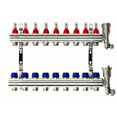 Коллекторная группа FHF-9RF set 9 контуров 1'x3/4' с расходомерами, воздухоотводчиками и кронштейнам