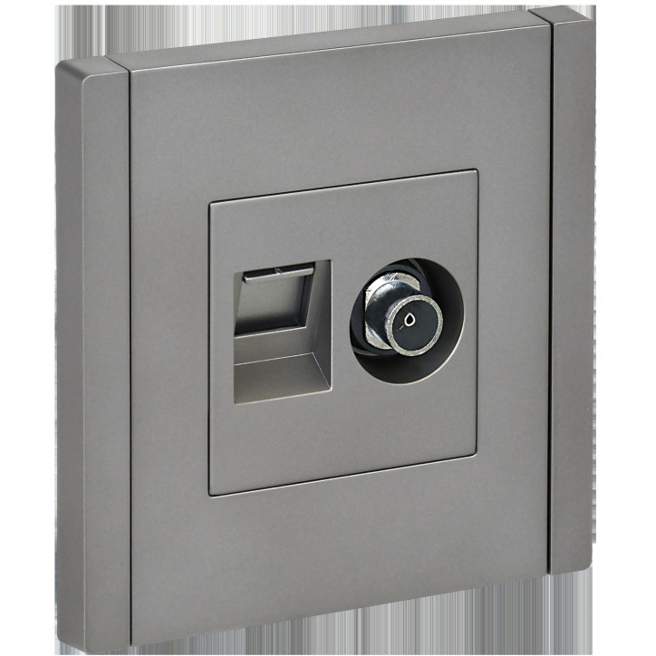 FORTE@PIANO Розетка двойная TV+RJ45 кат.5E FP536 сталь IEK