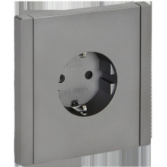 FORTE@PIANO Розетка 1-местная с заземлением с защитными шторками безвинтовое крепление 16А FP513 сталь IEK