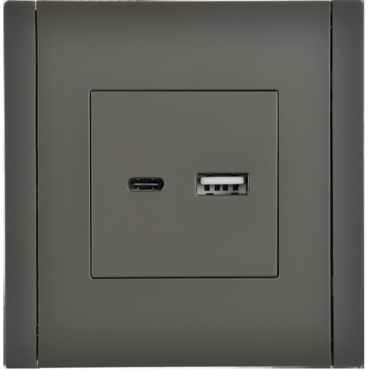 FORTE@PIANO Розетка USB A+C 18Вт FP351 серый IEK FORTE@PIANO Розетка USB A+C 18Вт FP351 серый IEK