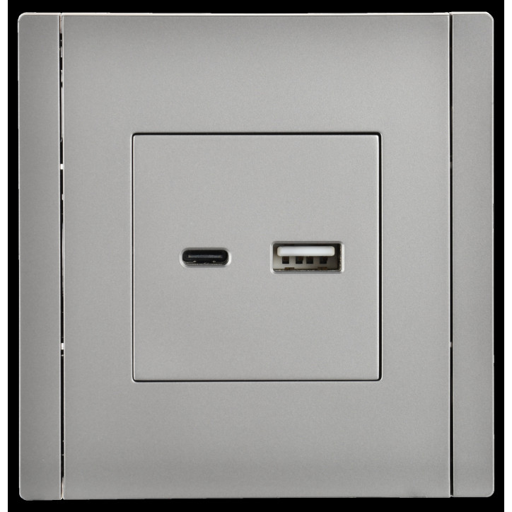 FORTE@PIANO Розетка USB A+C 18Вт FP551 сталь IEK
