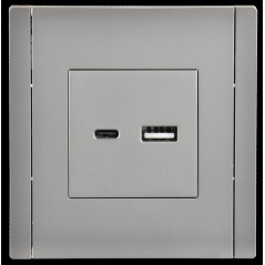 FORTE@PIANO Розетка USB A+C 3,1А FP550 сталь IEK