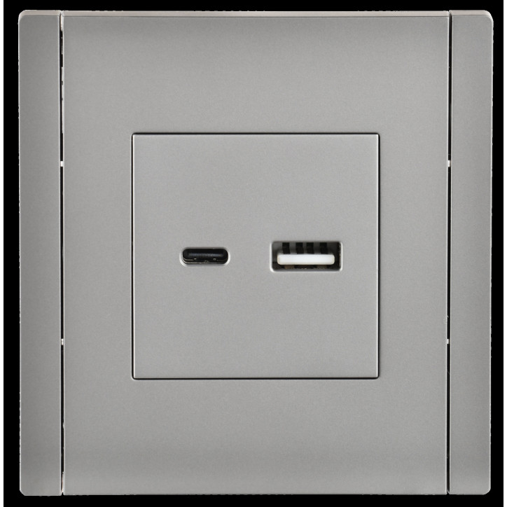 FORTE@PIANO Розетка USB A+C 3,1А FP550 сталь IEK FORTE@PIANO Розетка USB A+C 3,1А FP550 сталь IEK