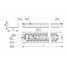 Лоток перфорированный 500х80 L-2000мм цинк-ламельный