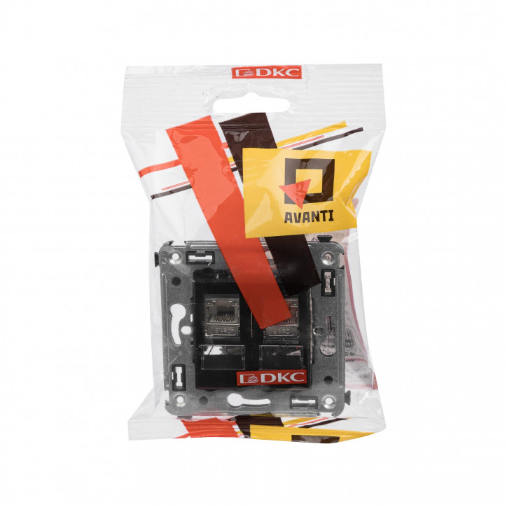 Avanti Розетка RJ-45 в стену, кат.6 двойная экранированная, ''Черный квадрат'' Avanti Розетка RJ-45 в стену, кат.6 двойная экранированная, ''Черный квадрат''