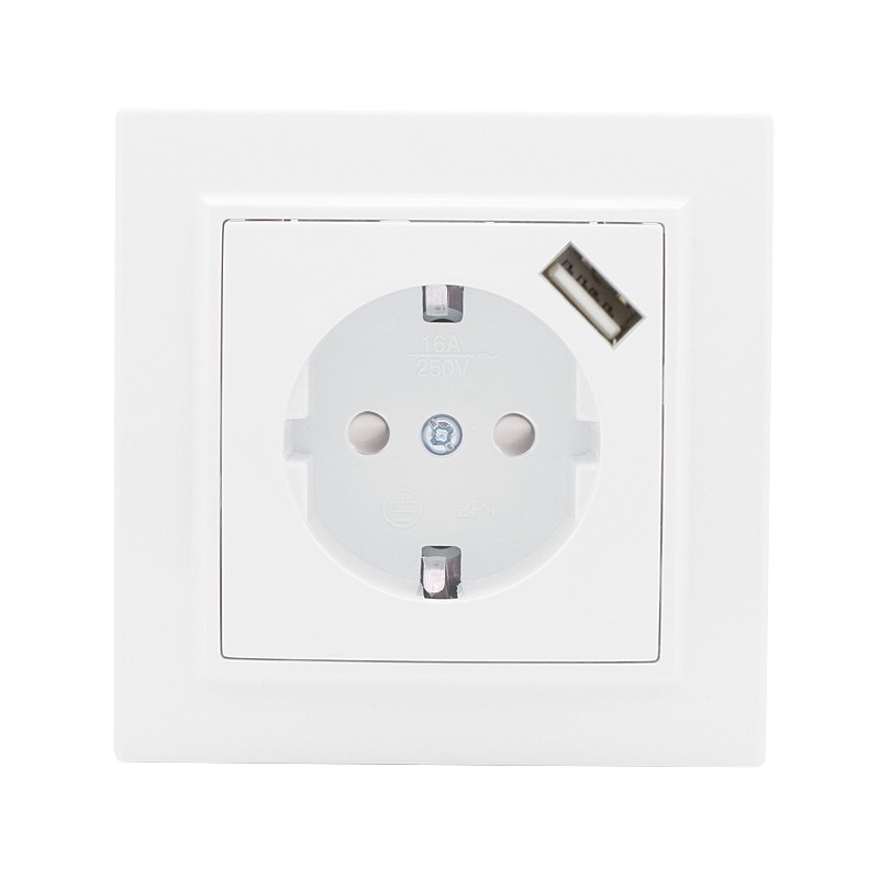 Розетка 1-местная СП с/з Минск 16А белая с защитными шторками с USB