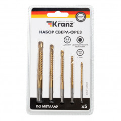 Набор cверл-фрез по металлу 3-4-5-6-8 мм, HSS, титан, цилиндрический хвостовик, 5 шт.