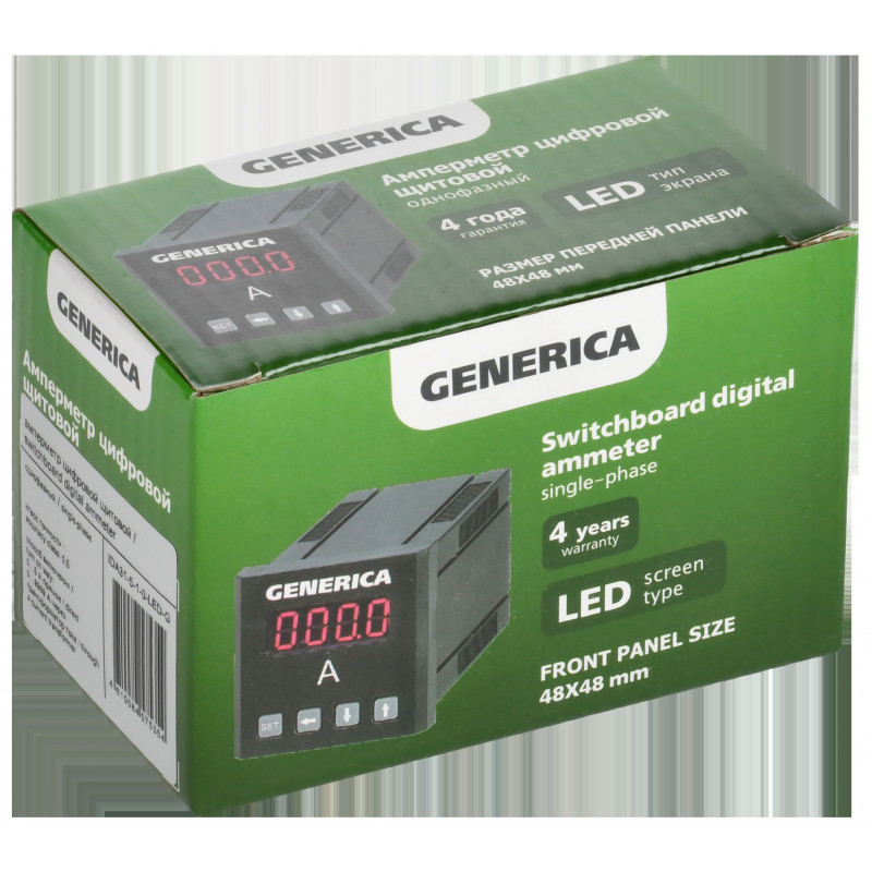 Амперметр цифровой щитовой однофазный 48х48мм LED GENERICA