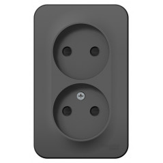 Розетка BLANCA наружная двойная, без заземления, со шторками, с изолирующей пластиной, 16А, 250В, антрацит