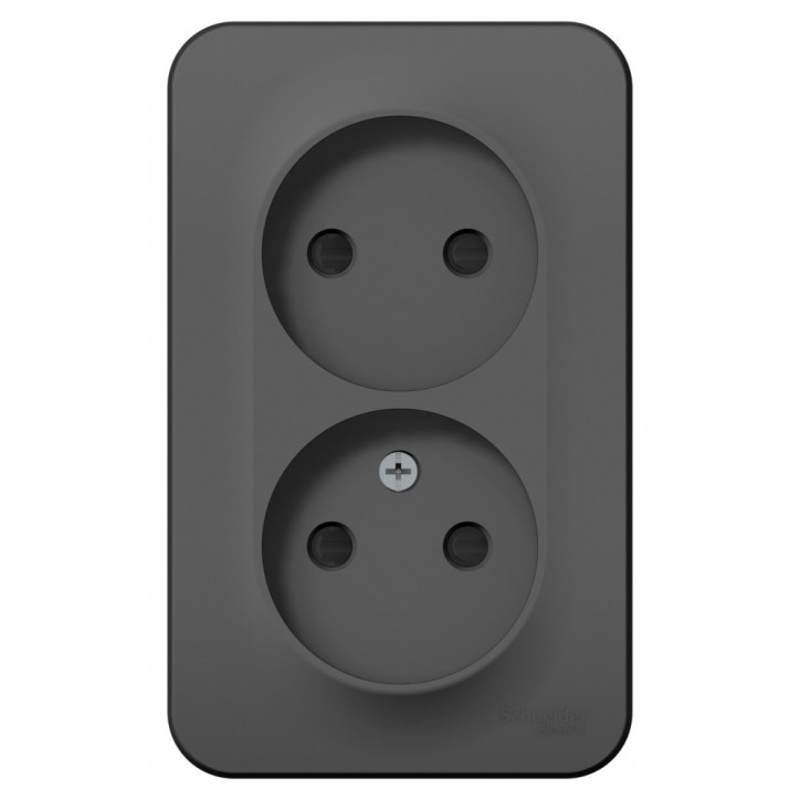 Розетка BLANCA наружная двойная, без заземления, со шторками, с изолирующей пластиной, 16А, 250В, антрацит Розетка BLANCA наружная двойная, без заземления, со шторками, с изолирующей пластиной, 16А, 250В, антрацит