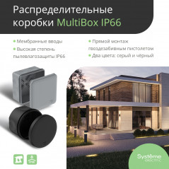 MultiBox Коробка распределительная с мембранными вводами IP66 70х70х42 Черная (со стикером) под пист