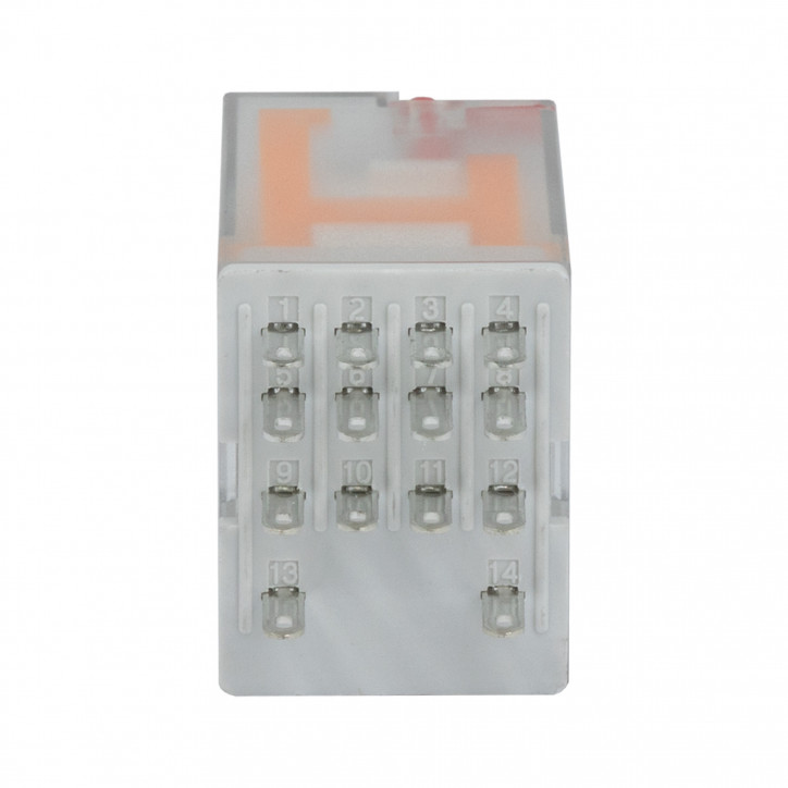 Реле миниатюрное промышленное общего назначения, 4CO, ком. ток 6А, AgSnO2, напряжение 230V AC, опция: тест-кнопка+светодиод