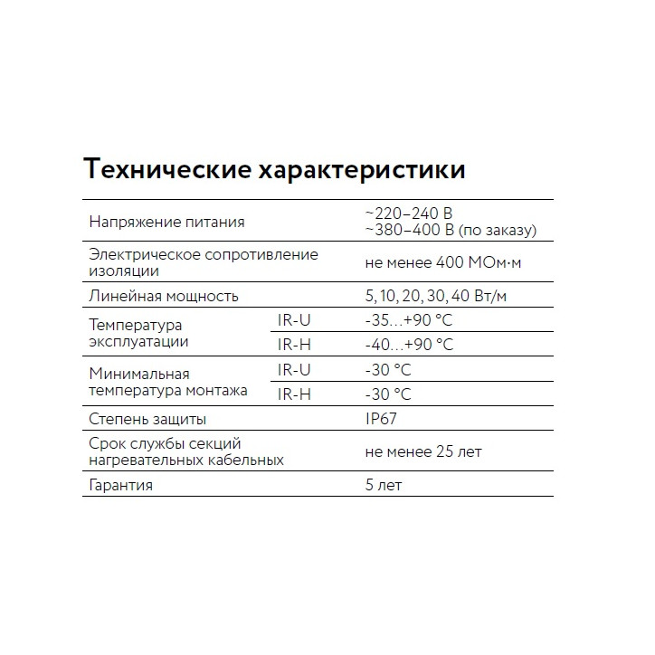 Кабель нагревательный резистивный 30IR-U-2-01-0250-040 секция