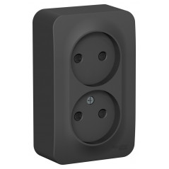 Розетка BLANCA наружная двойная, без заземления, со шторками, с изолирующей пластиной, 16А, 250В, антрацит