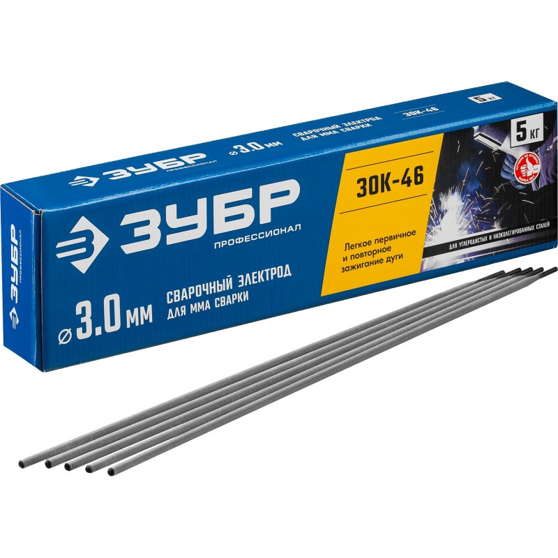 Электроды ЗОК-46 рутил-целлюлозный, d 3.0x350 мм, 5 кг в коробке, Профессионал.
