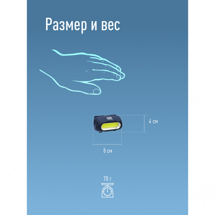 Фонарь налобный аккум/3ВтCOBLED/съемный Li-ion 18650 800mAh/ABS-пл/USB-шнур typeC