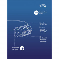 Фонарь налобный аккум/2ВтLED+1ВтSMDLED+красный/Li-ion 14500 500mAh/ABSпл/USB-шнур