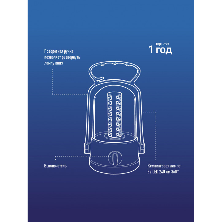 Фонарь кемпинговый аккумуляторный, 32 SMD LED, аккум. 2x 4V 0,9Ah, 240 Лм, 8 часов
