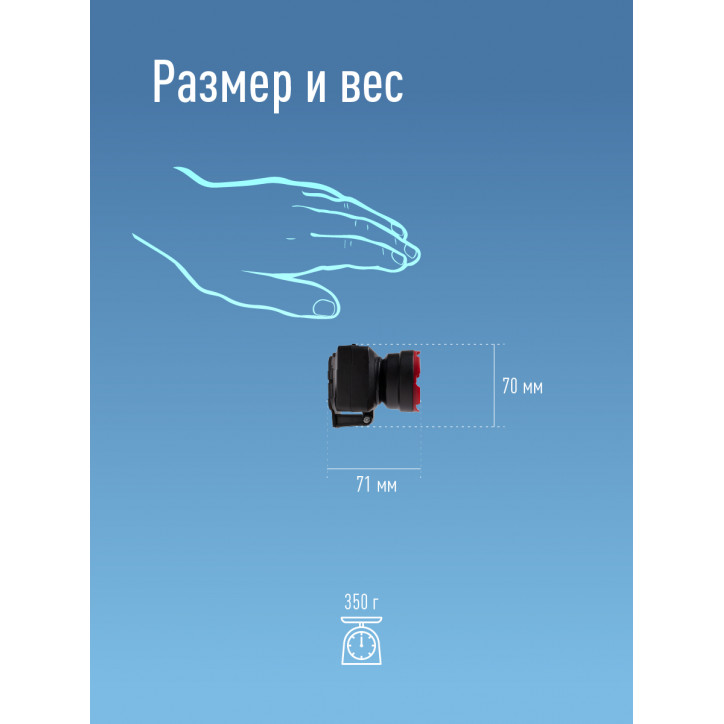 Фонарь налобный аккумуляторный, 1W, аккум. 4V 0,5Ah, 140Лм, 12 часов