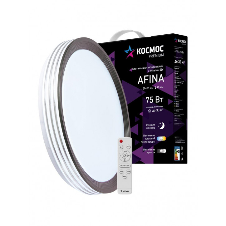 Светильник светодиодный ДБО-75 настенно-потолочный управляемый AFINA 230В 3000-6500K 6000Лм 485x90мм Светильник светодиодный ДБО-75 настенно-потолочный управляемый AFINA 230В 3000-6500K 6000Лм 485x90мм