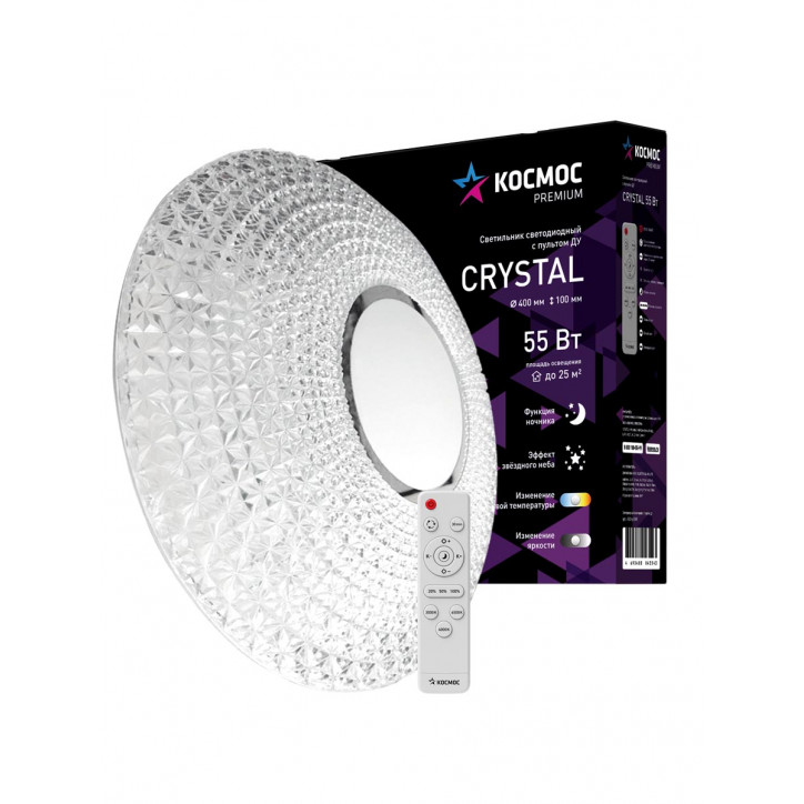 Светильник светодиодный ДБО-55 Вт настенно-потолочный управляемый CRYSTAL 230В 3000-6500K 4400Лм 400x100мм Светильник светодиодный ДБО-55 Вт настенно-потолочный управляемый CRYSTAL 230В 3000-6500K 4400Лм 400x100мм