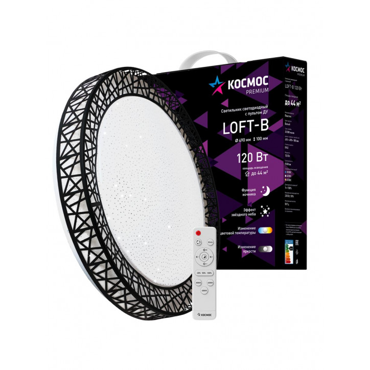 Светильник светодиодный ДБО-120 Вт настенно-потолочный управляемый Loft-B 230В 3000-6500K 9600Лм 490x100мм Светильник светодиодный ДБО-120 Вт настенно-потолочный управляемый Loft-B 230В 3000-6500K 9600Лм 490x100мм