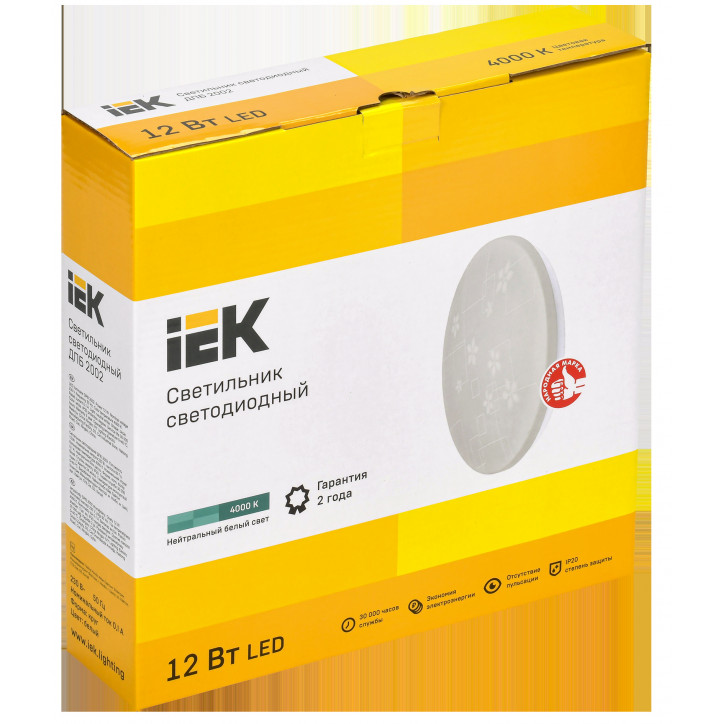 Светильник светодиодный ДПБ 2002 12Вт IP20 4000К круг белый IEK