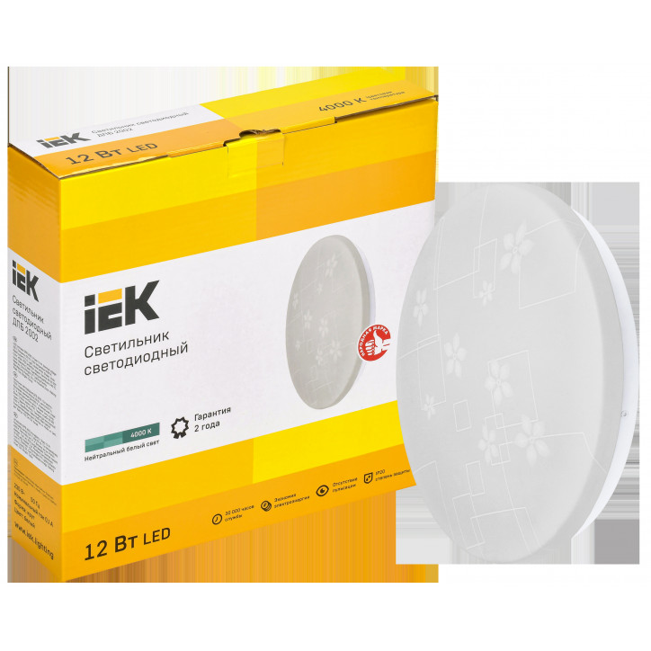 Светильник светодиодный ДПБ 2002 12Вт IP20 4000К круг белый IEK