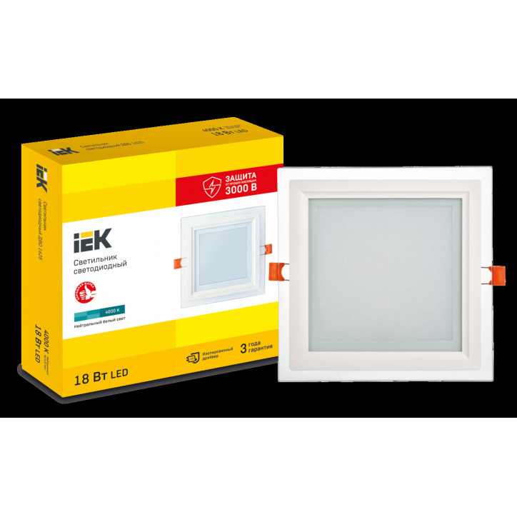 Светильник светодиодный встраиваемый ДВО 1625 со стеклом квадрат 18Вт 4000К IP20
