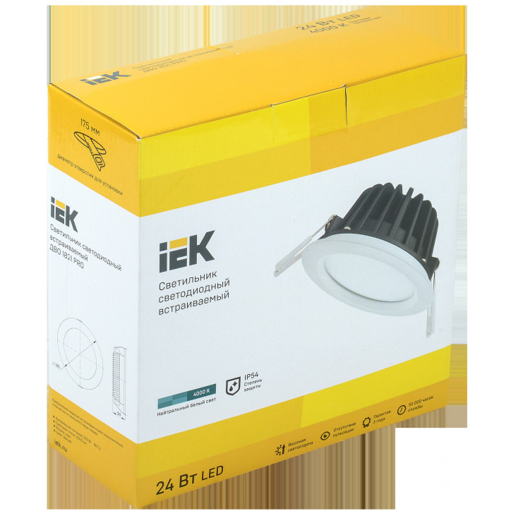 Светильник LED ДВО 1821 PRO белый круг 24Вт 4000K IP54 IEK