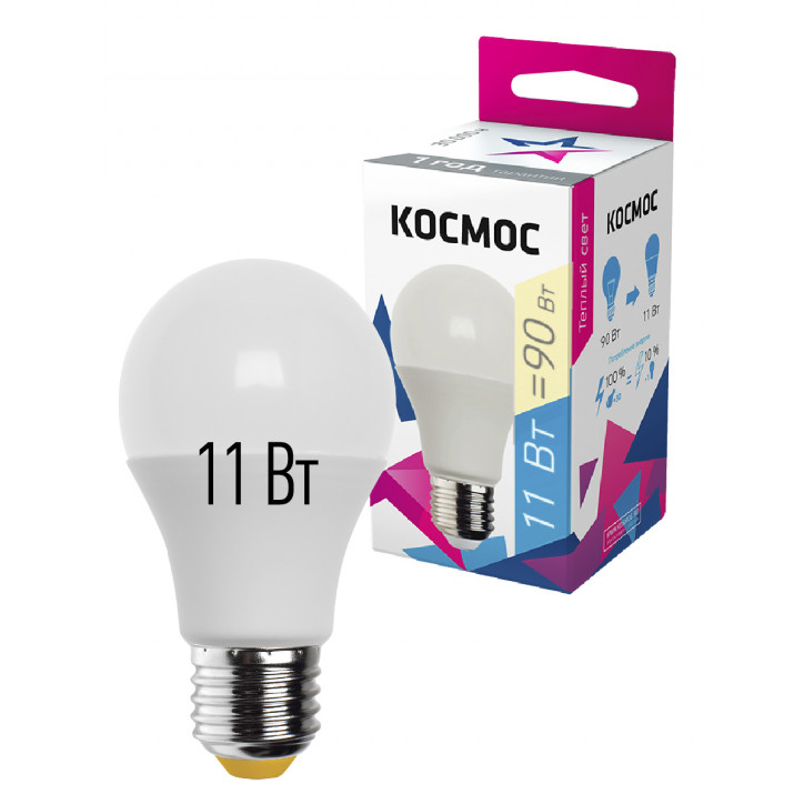 Лампа светодиодная LED 11Вт 220В Е27 D60х108 3000 теплый 900Лм А60