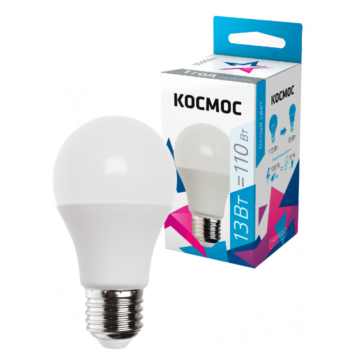 Лампа светодиодная LED 13Вт 220В Е27 D60х108 4500 белый А60