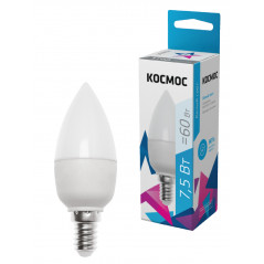 Лампа светодиодная LED 7.5Вт Свеча 220В Е14 D37х100 4500К белый 600 лм