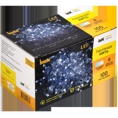 LIGHTING Гирлянда нить 10м 100 светодиодов белый свет IP44 прозрачный шнур 3м 230В контроллер 8 сцен