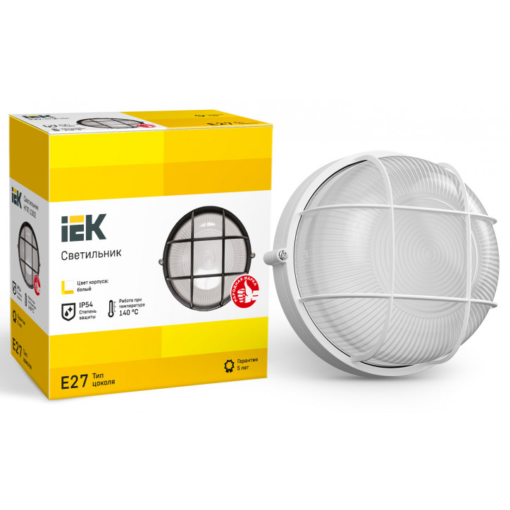 Светильник НПП1302 белый/круг с реш.60Вт IP54 IEK