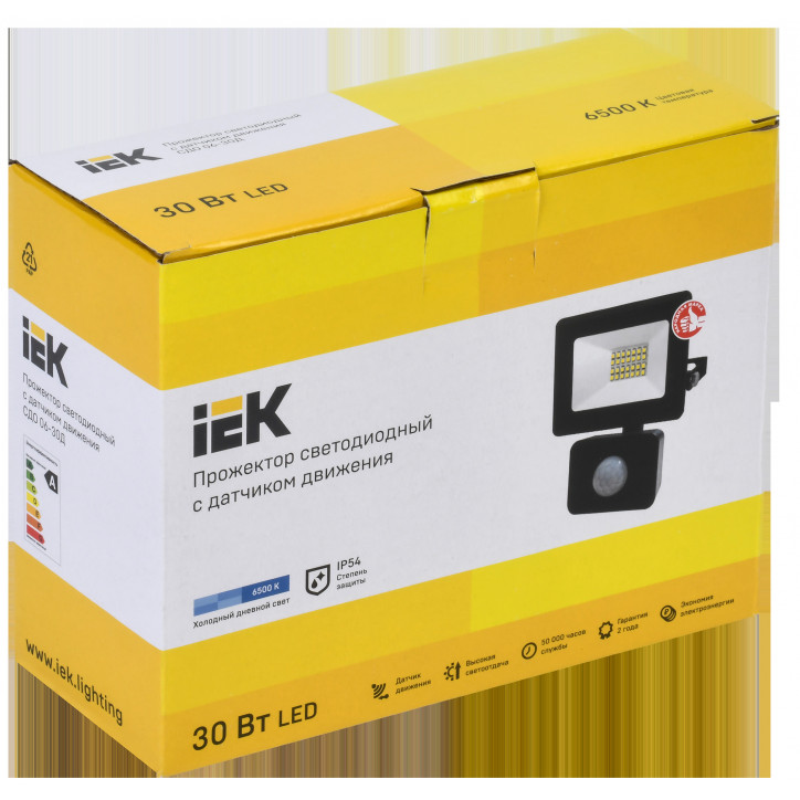 Прожектор СДО 06-30Д светодиодный черный с ДД IP54 6500K IEK