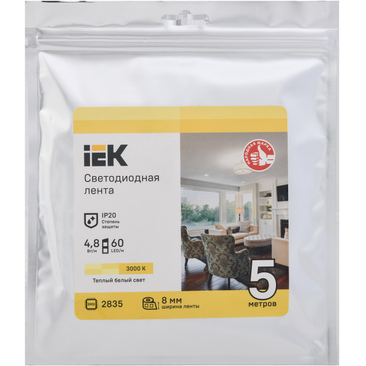 Лента светодиодная 5м LSR-2835WW60-4,8-IP20-12В IEK Лента светодиодная 5м LSR-2835WW60-4,8-IP20-12В IEK