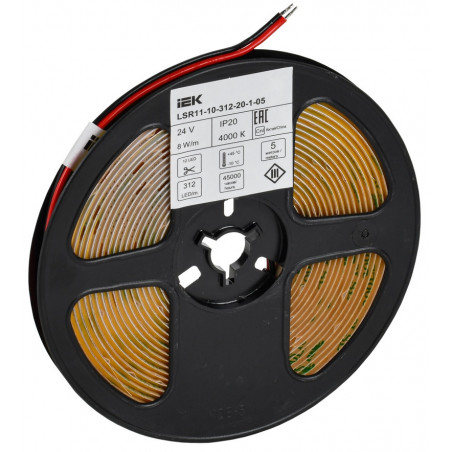 Лента LED 5м COB-312LED 8Вт/м IP20 8мм 24В 3000К IEK