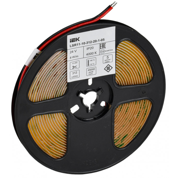 Лента LED 5м COB-312LED 8Вт/м IP20 8мм 24В 3000К IEK