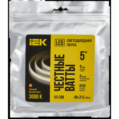 Лента LED 5м COB-312LED 8Вт/м IP20 8мм 24В 3000К IEK