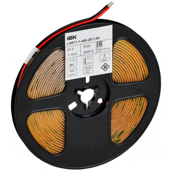 Лента LED 5м COB-480LED 11Вт/м IP20 8мм 24В 3000К IEK Лента LED 5м COB-480LED 11Вт/м IP20 8мм 24В 3000К IEK