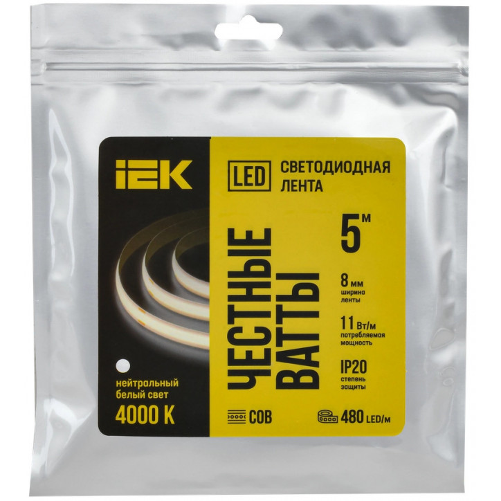 Лента LED 5м COB-480LED 11Вт/м IP20 8мм 24В 4000К IEK