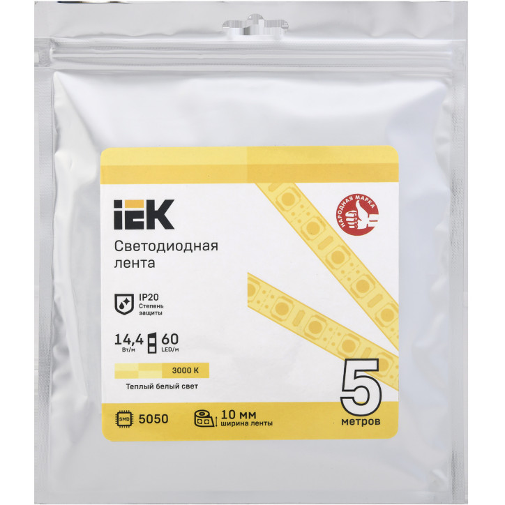 Лента светодиодная 5м LSR-5050WW60-14,4-IP20-12В IEK Лента светодиодная 5м LSR-5050WW60-14,4-IP20-12В IEK