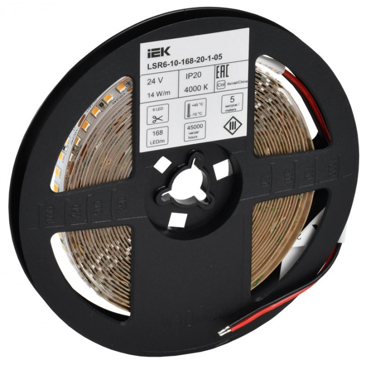 Лента светодиодная 5м SMD2835 168LED/м 14Вт/м IP20 ширина 10мм 24В нейтральный белый IEK Лента светодиодная 5м SMD2835 168LED/м 14Вт/м IP20 ширина 10мм 24В нейтральный белый IEK