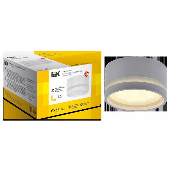 LIGHTING Светильник 4032 накладной потолочный под лампу GX53 белый IEK LIGHTING Светильник 4032 накладной потолочный под лампу GX53 белый IEK