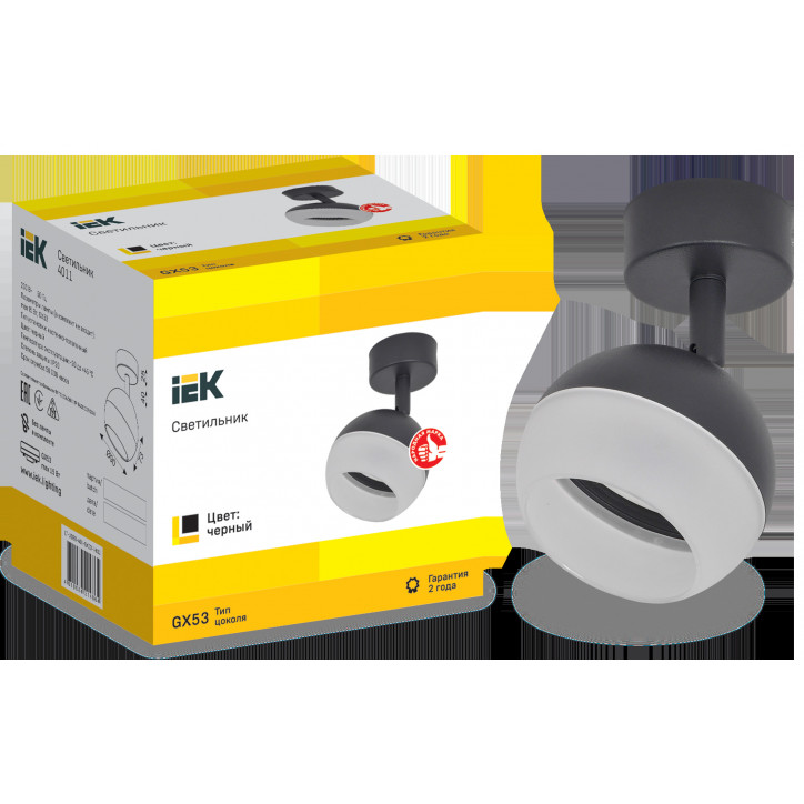 Светильник 4011 настенно-потолочн. GX53 черный IEK