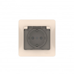 GLOSSA РОЗЕТКА с заземлением со шторками с крышкой, 16А, IP44, в сборе, быстрозажимные клеммы, БЕЖЕВЫЙ