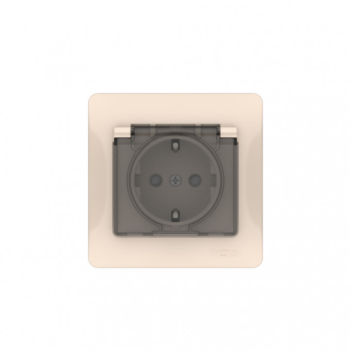 GLOSSA РОЗЕТКА с заземлением со шторками с крышкой, 16А, IP44, в сборе, быстрозажимные клеммы, БЕЖЕВЫЙ GLOSSA РОЗЕТКА с заземлением со шторками с крышкой, 16А, IP44, в сборе, быстрозажимные клеммы, БЕЖЕВЫЙ