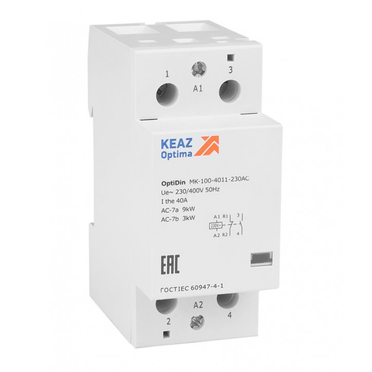 Контактор 230В AC НО НЗ 40А OptiDin MK-100-4011-230AC Контактор 230В AC НО НЗ 40А OptiDin MK-100-4011-230AC