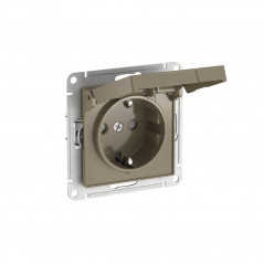 ATLASDESIGN РОЗЕТКА с заземл. со шторк. с крышкой,16А,IP20,мех., быстрозажимные клеммы, ШАМПАНЬ